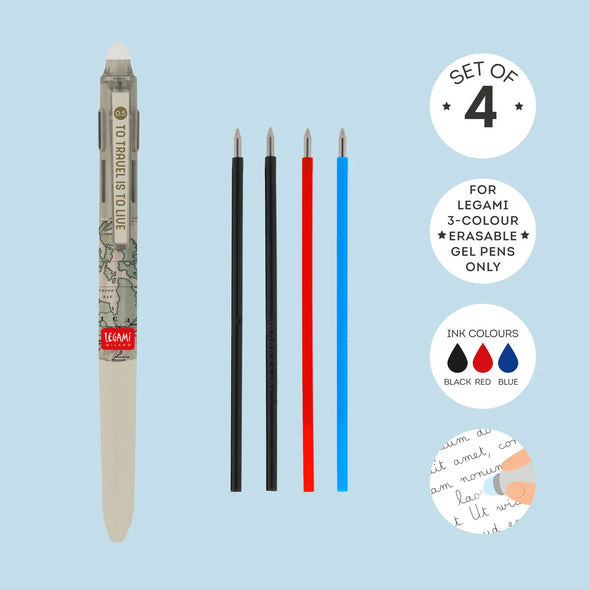 Ersatzmienen für löschbaren Legami  Gelstift - 4 Refills 3-col. Eras. Gel Pen - Make Mistakes REFTEP001