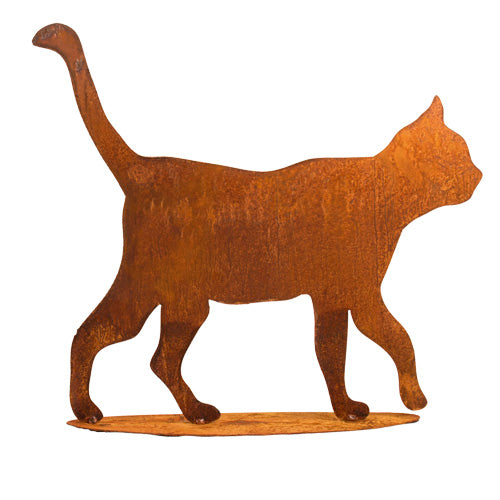 Edelrost Katze mit Platte, gehend, ca. 45-50 cm